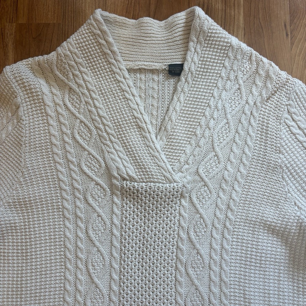 Cable Knit Pullover Sweater Shawl Collar Textured Ribbed Cozy Cream Fall Women's - Picture 3 of 10